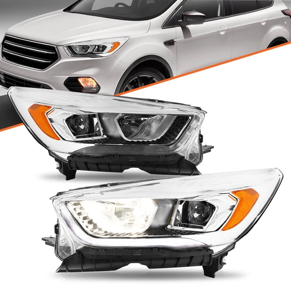 For 2017 2018 2019 Ford Escape Chrome Halogen w/LED DRL Headlights Lamps Pair