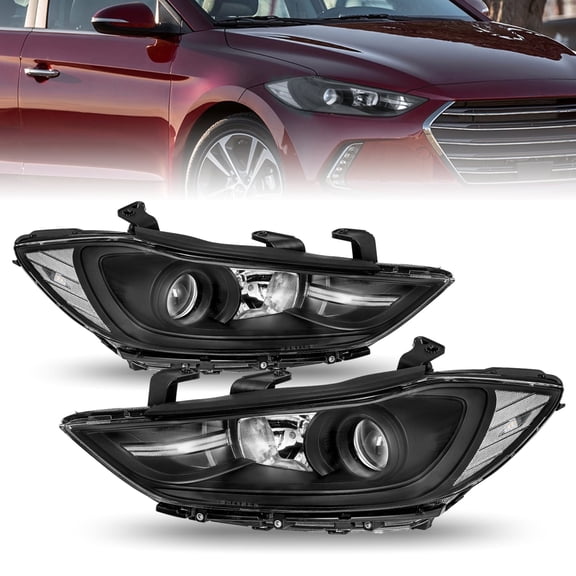 For 2017 2018 Hyundai Elantra Factory Halogen Projector Black Headlight Set Pair