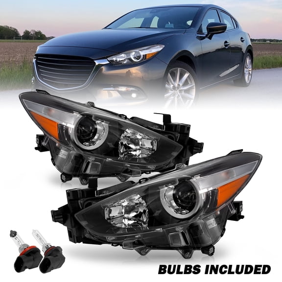 For 2017-2018 Mazda 3 Black Halogen Projector Headlight Headlamp 17-18