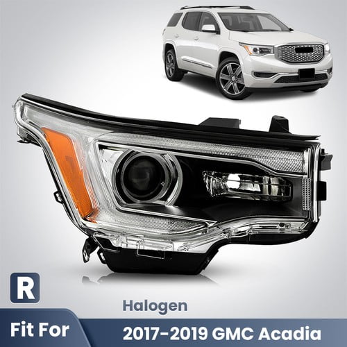 For 2017-2019 GMC Acadia SL Halogen Headlight w/o LED DRL Chrome w/Bulb Right