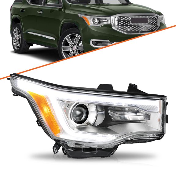 For 2017-2019 GMC Acadia W/LED DRL Chrome Right Passenger Side Halogen Headlight Assembly