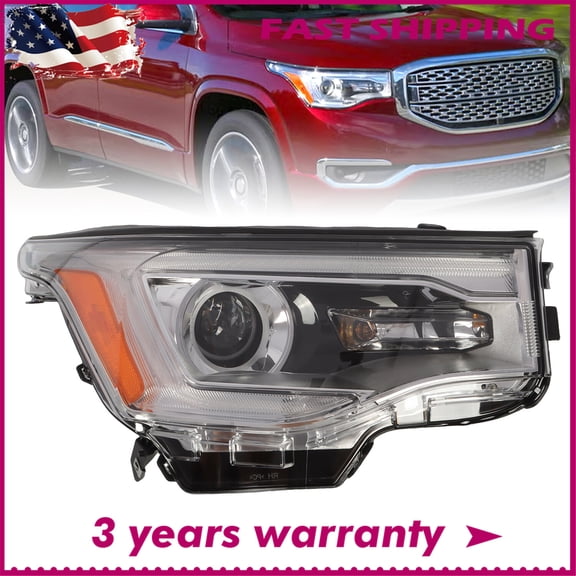 For 2017-2019 GMC Acadia w/LED DRL Chrome Halogen Headlight Right Passenger Side