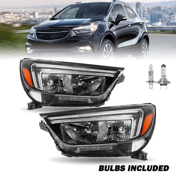 For 2017-2022 Buick Encore w/ LED DRL Halogen Headlights Headlamps L+R w/ Bulbs