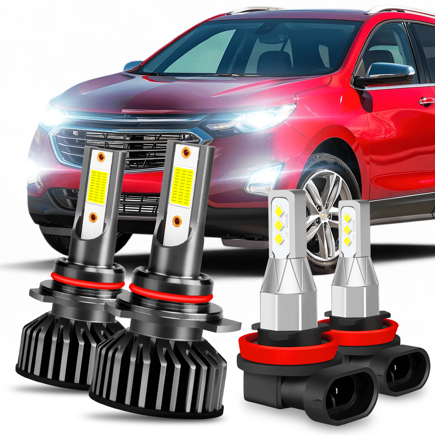 For 2018 2019 2020 Chevy Equinox Combo LED Headlight High Low Beam Fog Light Bulbs Kit 6000K Pack of 4