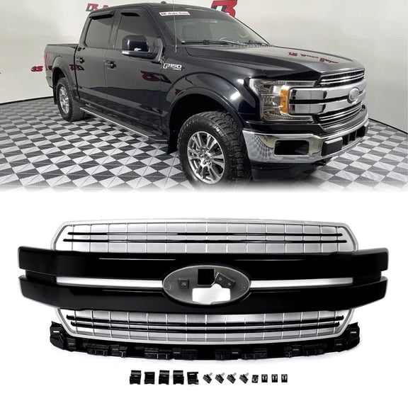 For 2018-2020 Ford F-150 F150 Lariat Style Front Grille Gloss Black&Satin Aluminum