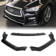 For 2018-2024 Infiniti Q50 Sport Painted Black Front Bumper Body Spoiler Lip Kit