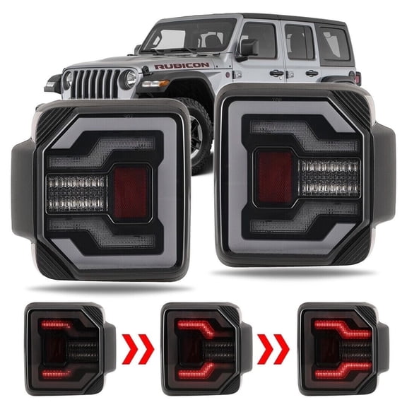 For 2018-2026 Jeep Wrangler JL & JLU LED Sequential Tail Lights Black/Smoke Pair