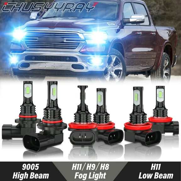 For 2019 2020 2021 RAM 1500 LED Headlight Hi-Lo Beam Fog Light Bulbs Kit 8000K Ice Blue 6 Pack