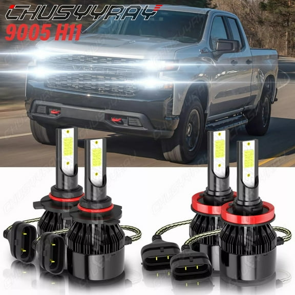 For 2019 2020 2021 Silverado 1500 WT Custom Trail Boss 6000K Diamond White LED Headlight Bulbs 4x