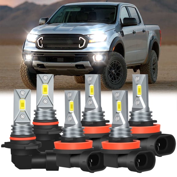 For 2019-2020 Ford Ranger LED Headlight Bulbs 9005 H11 High/Low Beam H11 H8 Fog Light White 6pcs