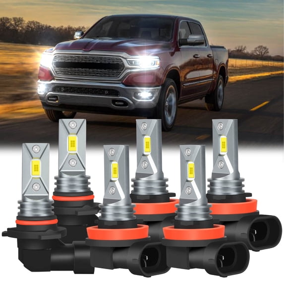 For 2019-2021 Ram 1500 2500 3500 LED Headlight Bulbs 9005 H11 High/Low Beam H11 H8 Fog Light White 6pcs
