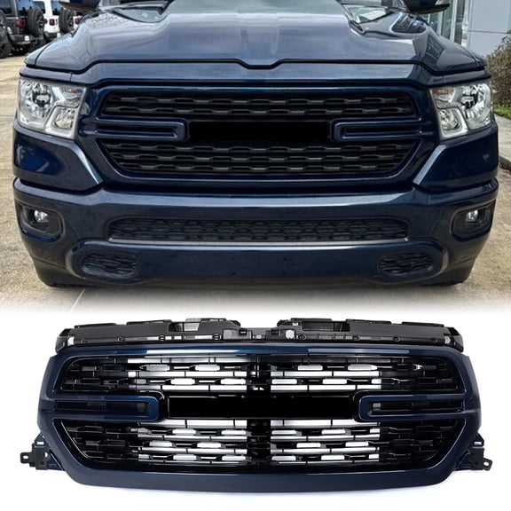 For 2019-2024 RAM 1500 Laramie Big Horn Patriot Blue+Black Front Bumper Grille Grill