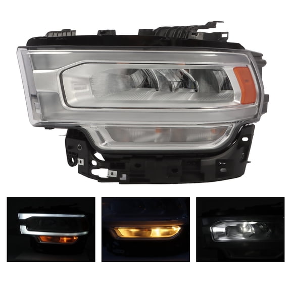 For 2019-2024 Ram 2500 3500 Chrome Bezel LED w/ Halogen Signal Headlight Driver