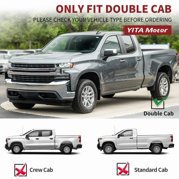 For 2019-2026 Chevy Silverado 1500 Double Cab 4" Drop Bar Running Board Step BLK