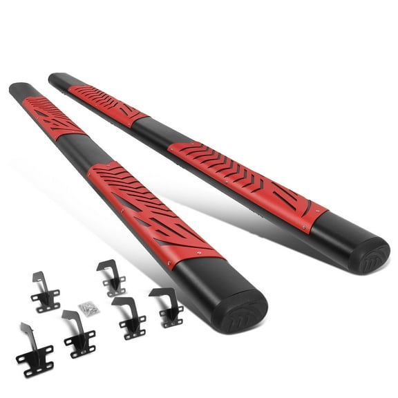 DNA Motoring 5.5" Side Step Nerf Bars Running Boards for 2019-2022 Ram 1500 Quad Cab, Black / Red