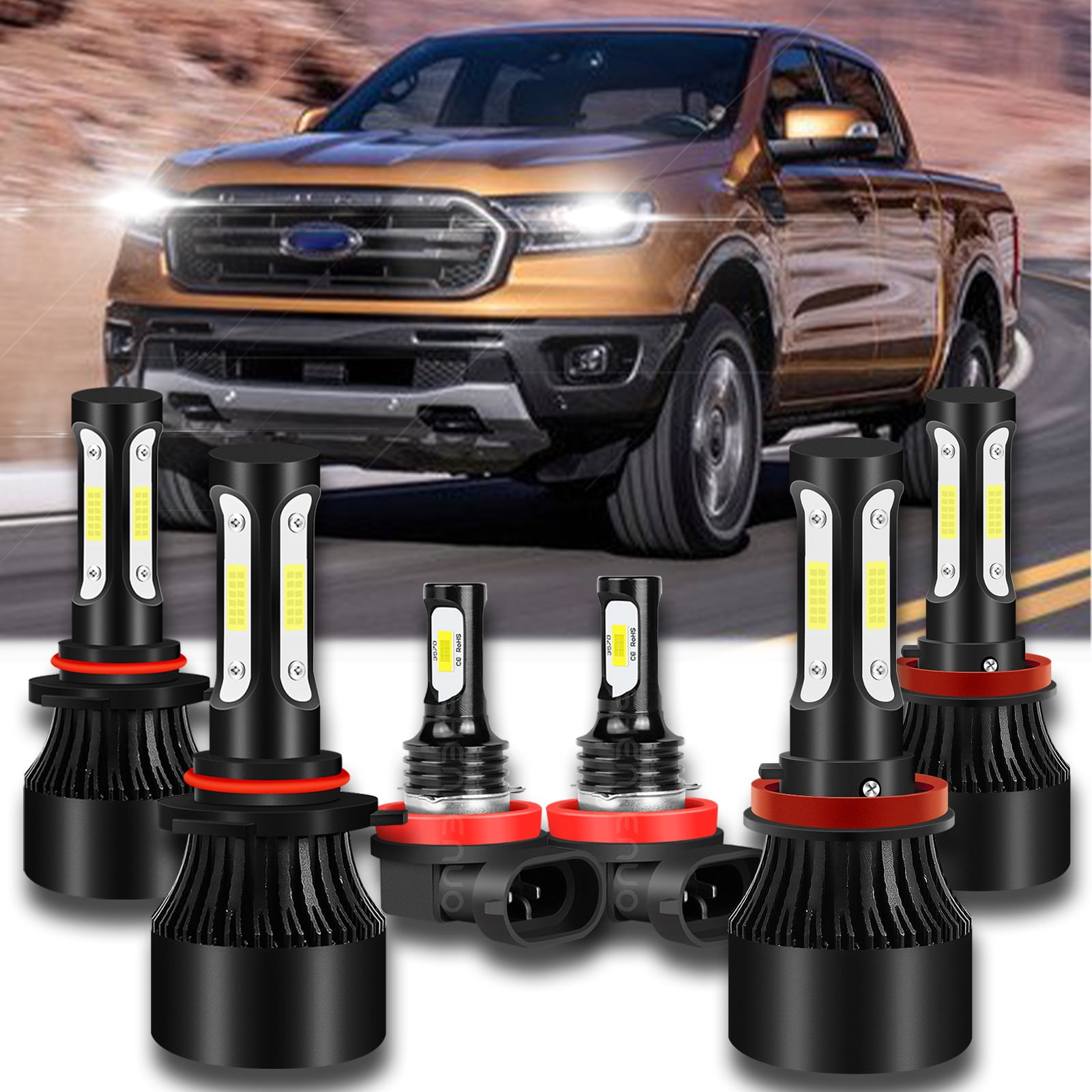 For 2020 2021 2022 Ford Ranger Led Headlight Bulbs 4 Side 9005 H11 High Low Beam H11 Fog Lights 7664