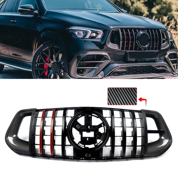 For 2020-2022 Mercedes-Benz W167 GLE350 GLE450 GLE53 Rocket Style GT Front Grille Carbon Fiber Color