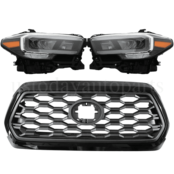 For 2020-2023 Toyota Tacoma Limited|TRD Full LED Headlights Pair + Black Grille