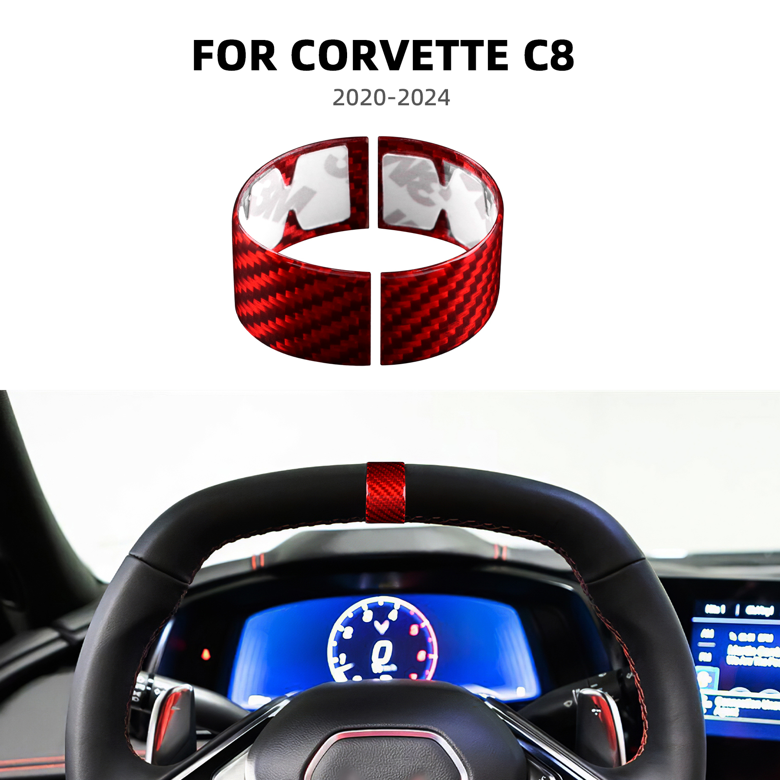 For 20202024 Corvette C8 Steering Wheel Above Hard Carbon Fiber Trim