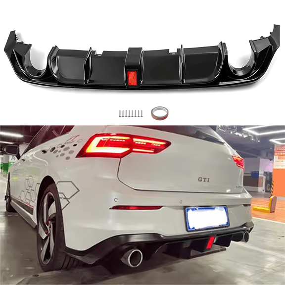 For 2020-2024 Golf 8/8.5 GTI/Rline/GTE CS Style Rear Bumper Diffuser Lip LED