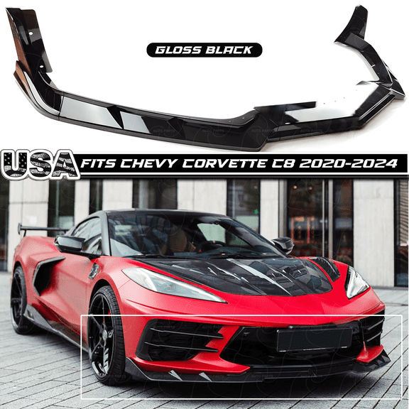 For 2020-25 Corvette C8 Z51 STG 3 Winglet Gloss Black Front Bumper Lip Splitter