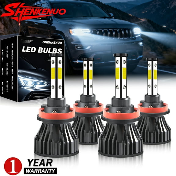For 2021-2022 Jeep Grand Cherokee LED Headlight Bulbs 4-side H9 H11 High Low Beam 4x Bulbs Combo