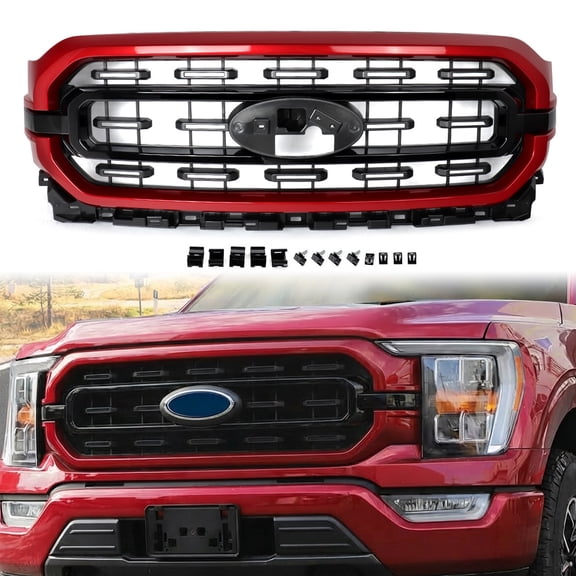 For 2021-2023 Ford F-150 F150 Rapid Red+Gloss Black XLT Style Front Bumper Grille Grill Assembly