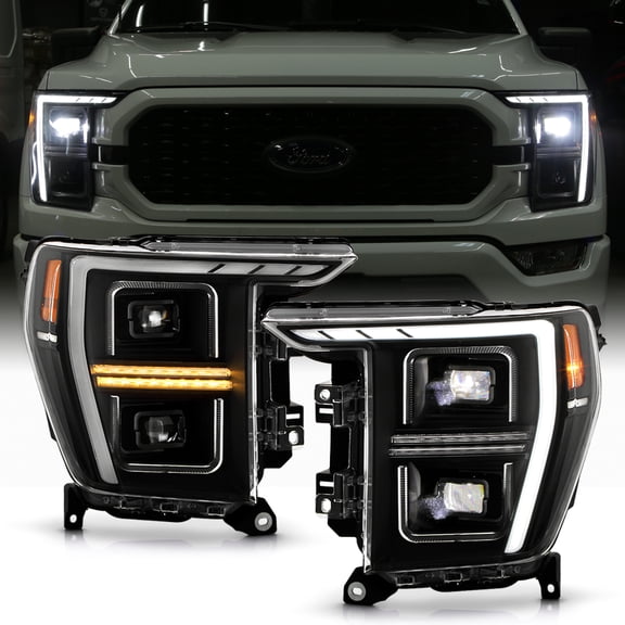 For 2021-2023 Ford F150 Black Full LED Projector Headlights w/ Sequential Signal