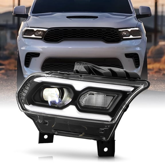 For 2021-2024 Dodge Durango LED DRL w/Halogen Signal Black Headlight - Passenger