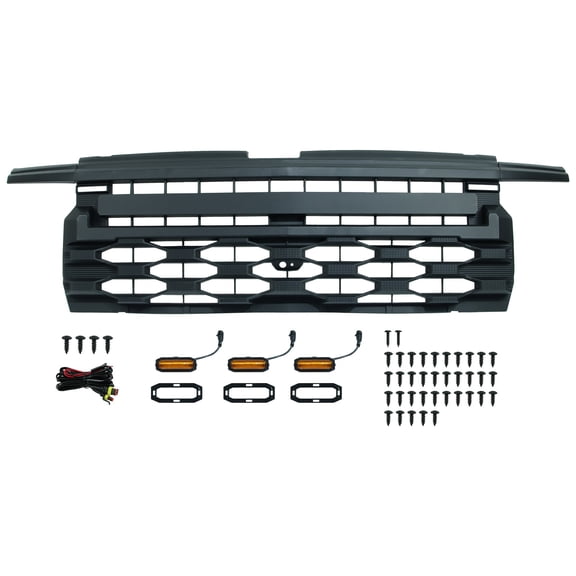 For 2022-2024 Chevy Silverado 1500 Front Bumper Grille Grill W/LED Glossy Black