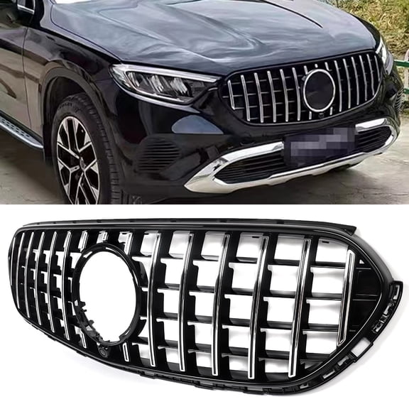 For 2023 2024 Mercedes-Benz X254 GLC-Class Chrome+BLACK GT R Style Front Grille Upper Grill
