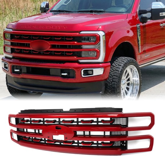 For 2023-2025 Ford F-250 F-350 Super Duty Front Bumper Upper Grille Assembly Platinum Style Rapid Red