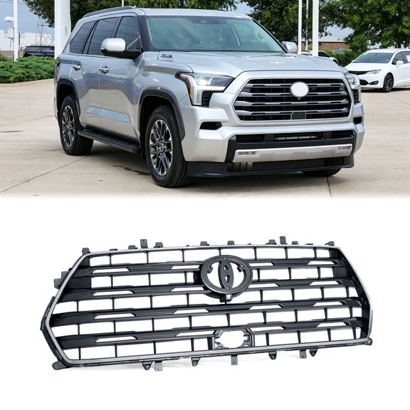 For 2023-2026 Toyota Sequoia Limited Front Upper Gray Grille Insert Chrome Frame