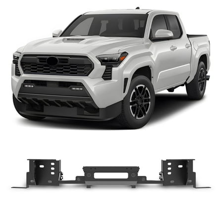 For 2024 2025 Toyota Tacoma Winch Plate,Heavy Duty Steel Winch Plate Compatible with Factory Bumper Upgrade w/ Flip-up Licence Plate Mounting Bracket