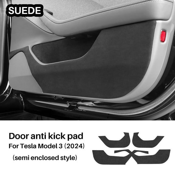 For 2024 Tesla Model 3 Car Door Anti-Kick Mats in Suede Car Interior Accessories with Semi-Wrapped Style