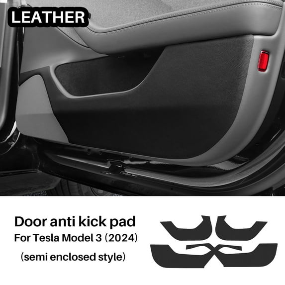 For 2024 Tesla Model 3 Car Door Anti-Kick Mats with Litchi Pattern Car Interior Accessories in Semi-Wrapped Style
