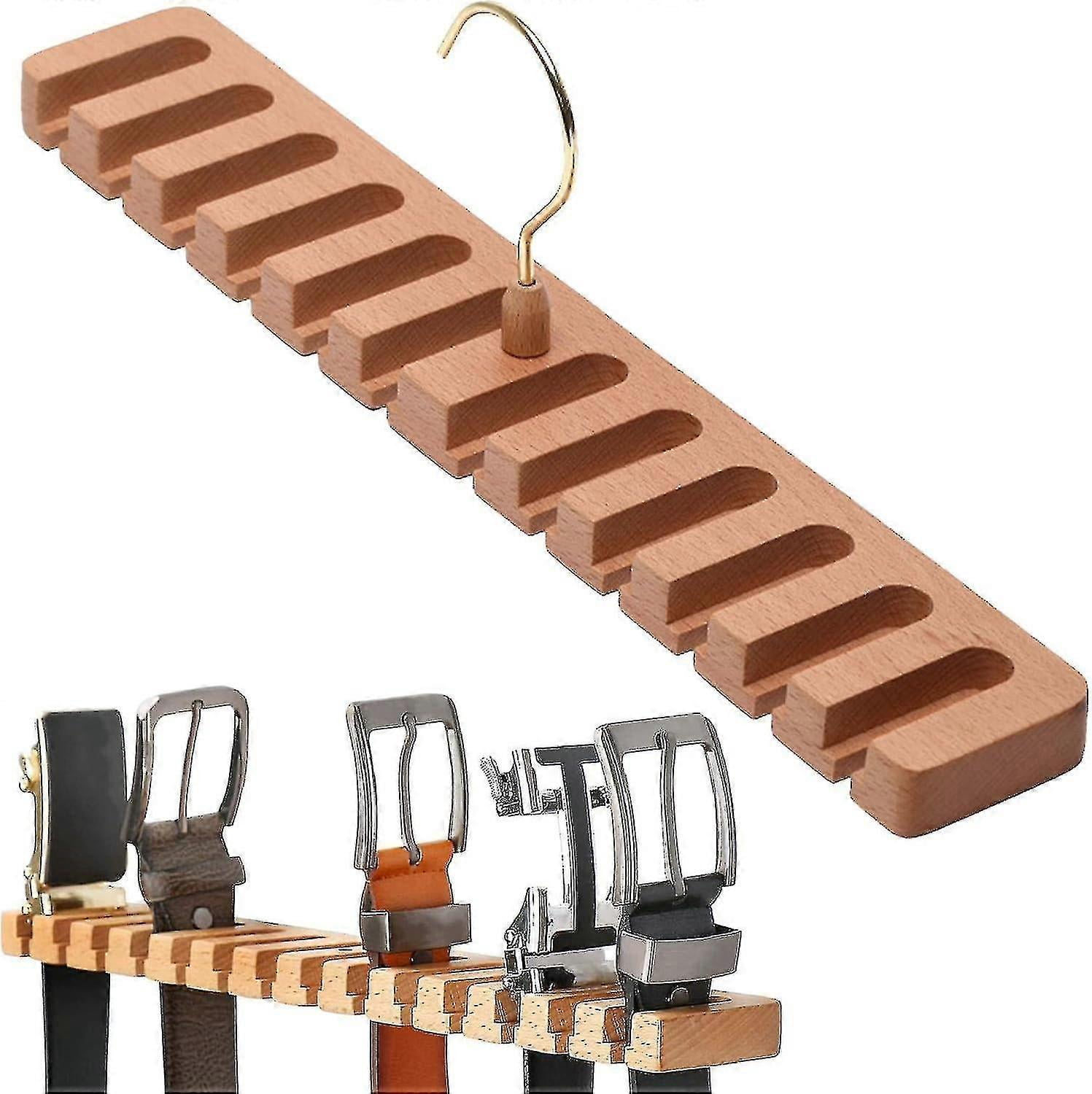 For 2025 12 Hooks Wooden Belt Holder Hanger, Tie Rack Tie Organizer