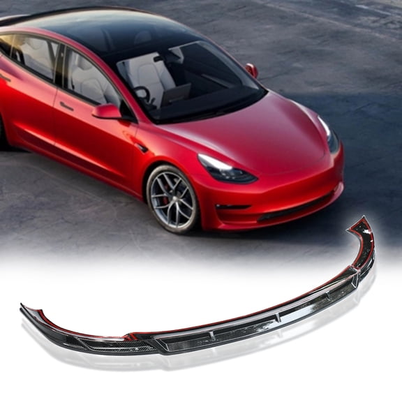 For 21-23 Tesla Model Y Front Bumper Lip Spoiler Wing Glossy Carbon Fiber Color