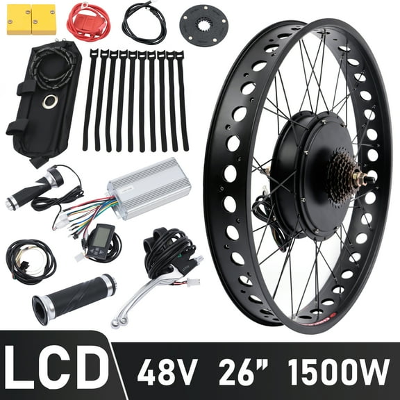 For 26" 48V 1500W E-Bike Fat Tire Bicycle Rear Wheel Hub Motor Conversion Kit Black for 26in Snow Bikes
