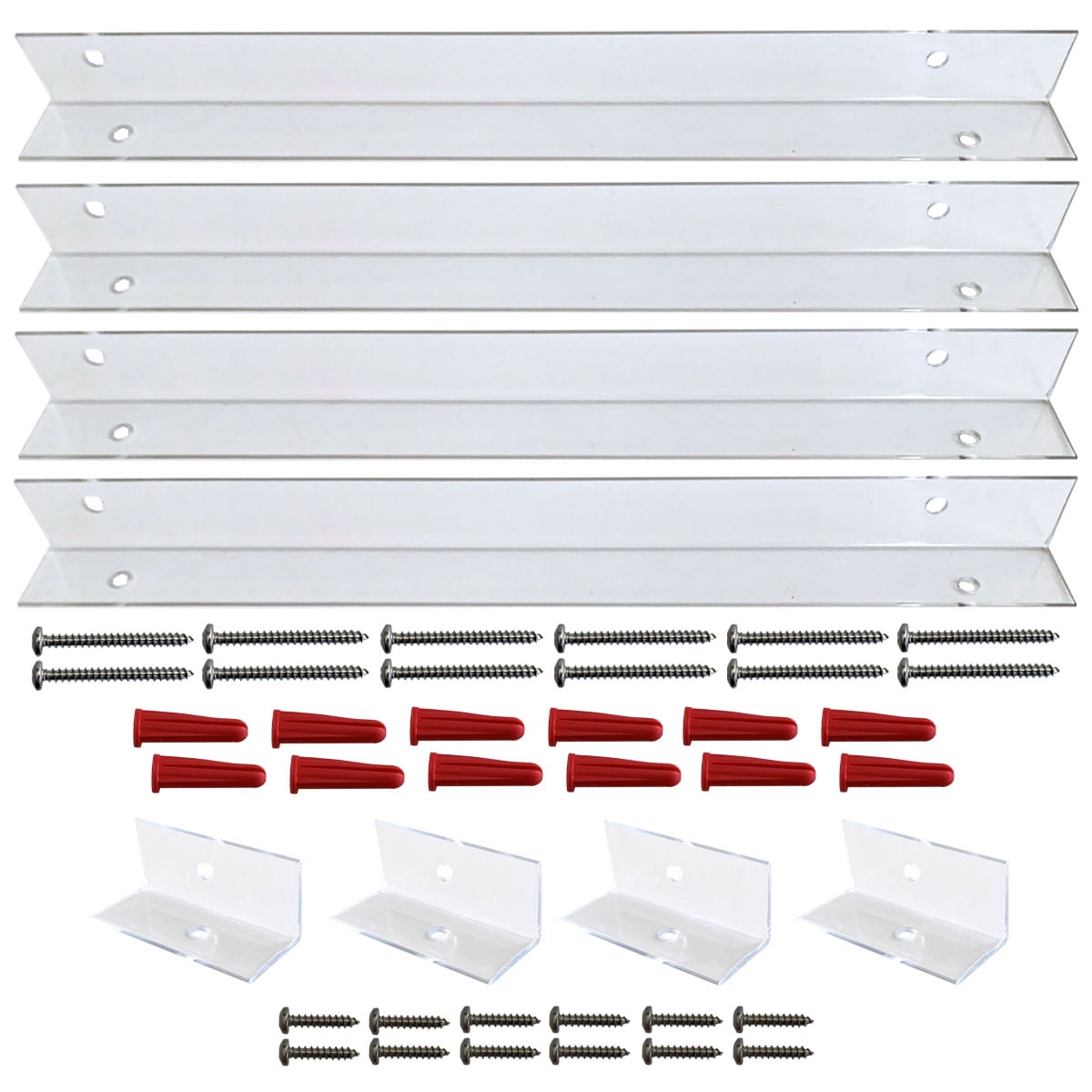 For 26" Wide Shutters, Clear Polycarbonate Mounting Brackets for PVC, Composite & Wood Shutters (4-Top/Bottom, 4-Side Brackets)