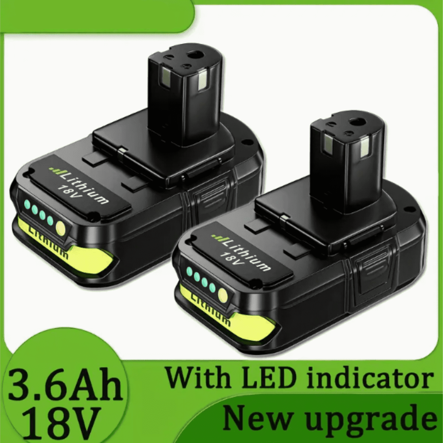For 2Pack Ryobi 130429054 Battery 18V 3600mAh Li-ion Black P102