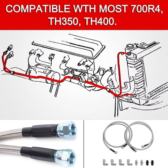 For 4L60E,4L65E Braided Transmission Cooler Fluid Lines Kit,6AN Fiber SS Braided