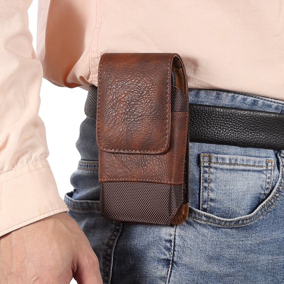 For 6.5 inch Mobile Phone Cowhide Texture Oxford Cloth Waist Bag