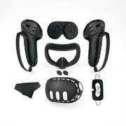 For 7 in 1 Silicone VR Protective Accessories Set Includes Controller Grip Case Face Cover Eye Mask Lens Cover Compatible with Meta Quest 3 Black