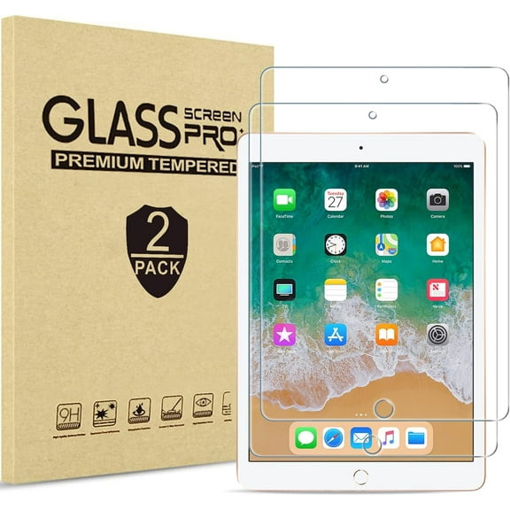 For 9.7" iPad 6th 5th / iPad Pro 9.7 2016 / iPad Air 2 / iPad Air 1 Screen Protector, Tempered Glass Film Guard 2 Pack