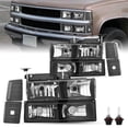 thumbnail image 1 of For 94-98 Chevy C10 C/K Tahoe Pickup Black Headlights Corner Lamps LH+RH w/Bulbs, 1 of 8