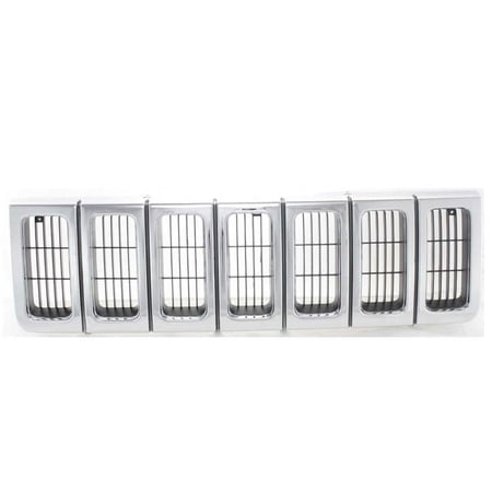 For 96-98 Grand Cherokee Front Grille Assembly Chrome Shell w/Dark Silver Insert