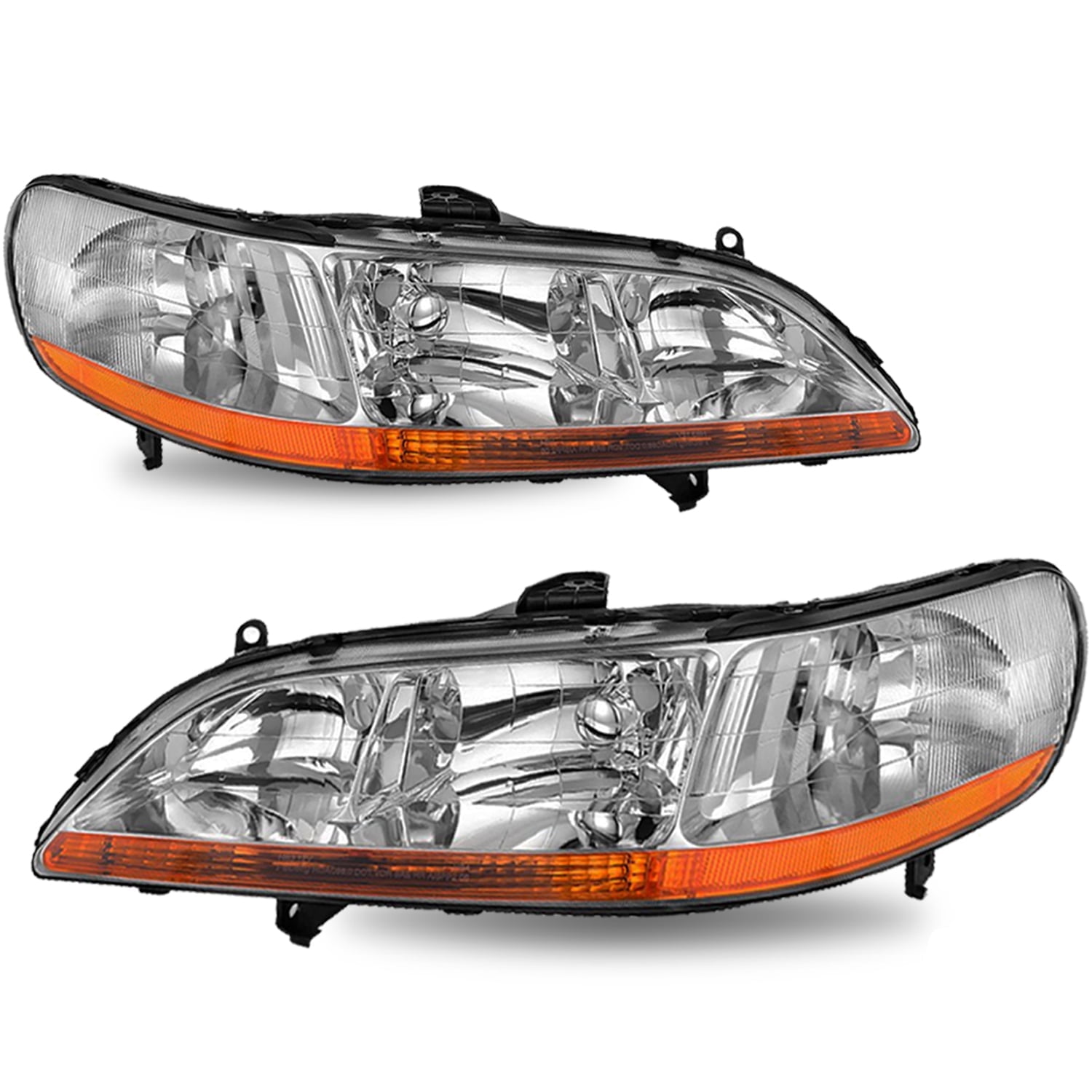 For 98-02 Honda Accord Chrome Amber Headlights Assembly Pair 1998-2002