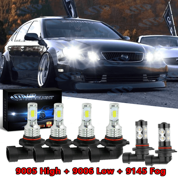 For 98-05 LEXUS GS 300 400 430 6000K LED Headlight High Low Beam Fog Light Bulbs