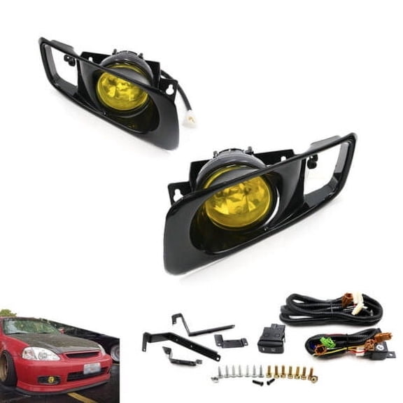 For 99-00 Honda Civic EK EM 2/3/4 Dr JDM Yellow Bumper Fog Lights + Switch Kit